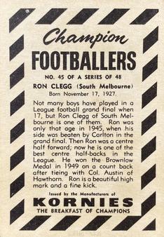 1954 Kornies Champion Footballers #45 Ron Clegg Back
